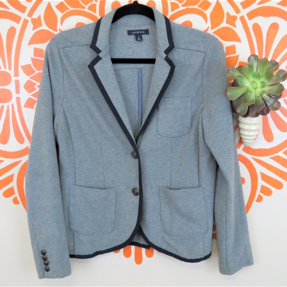 Land's End Gray & Black Sweater Blazer 6 - Picture 1 of 2